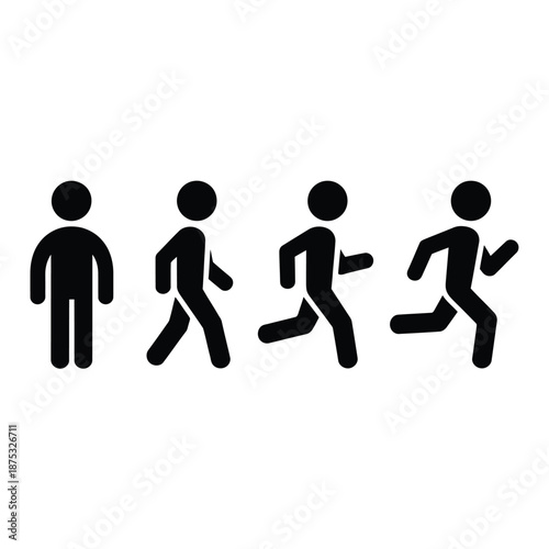 Four stick figures running in a sequence motion