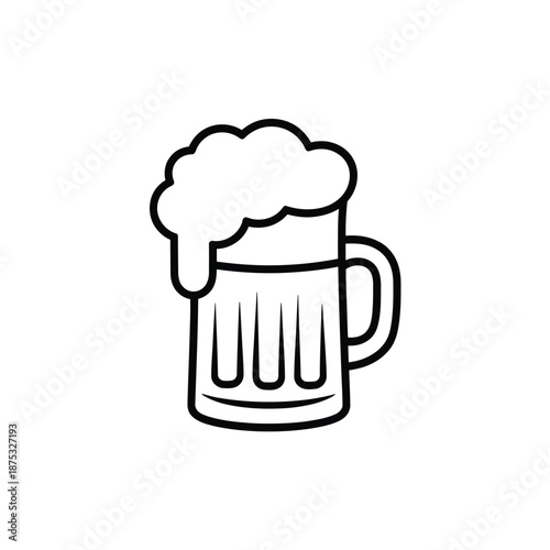 a black and white drawing of a beer mug with foam