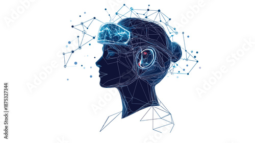 Digital Illustration of Human Head with Brain.