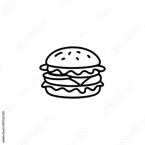 a simple line drawing of a double cheeseburger with sesame seed bun