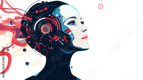 Futuristic Cyborg Woman with Robotic Head.