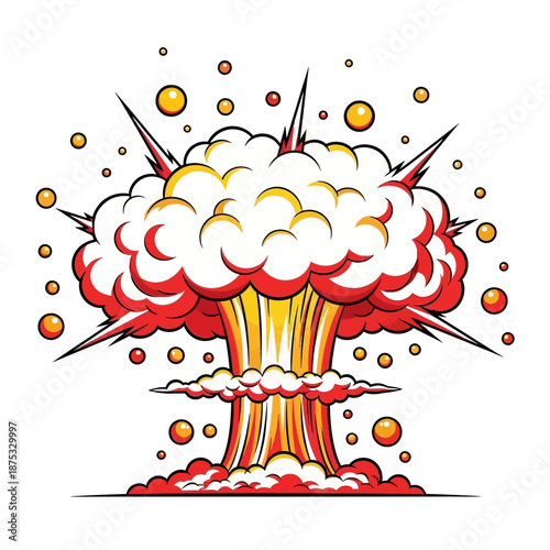Explosion Cloud Comic Style, Red Yellow Fire Burst, Atomic Bomb Mushroom Cloud