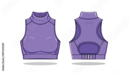 Detailed vector illustration of a modern lavender athletic top featuring a high neckline and unique back design