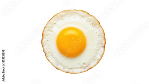 Fried egg isolated PNG on transparent background, sunny-side up breakfast food with golden yolk for cooking and healthy eating