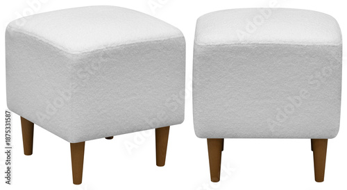 Real upholstered ottoman stool photographed in studio and isolated on transparent background