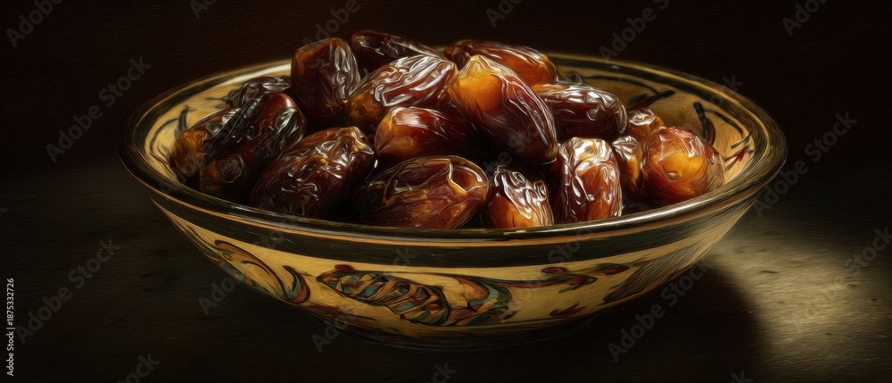 Fototapeta premium Delicious Dates in a Decorative Bowl