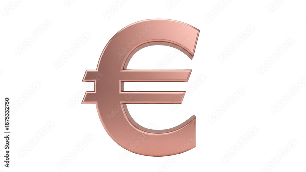 Obraz premium Rose gold euro symbol isolated PNG on transparent background, currency sign for finance and business concepts
