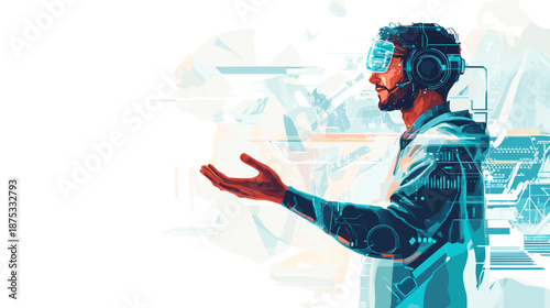 Man Wearing Virtual Reality Headset Outstretched Hand.