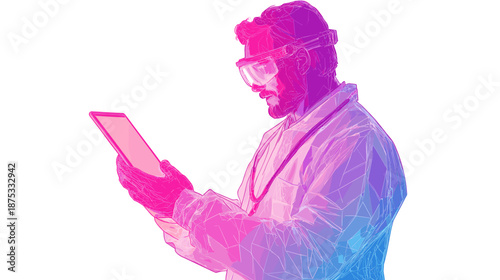 Man with Beard Using Digital Tablet.