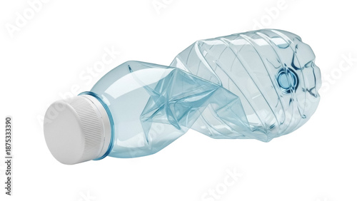Bilde på lerret Crushed plastic bottle isolated PNG on transparent background, recyclable waste