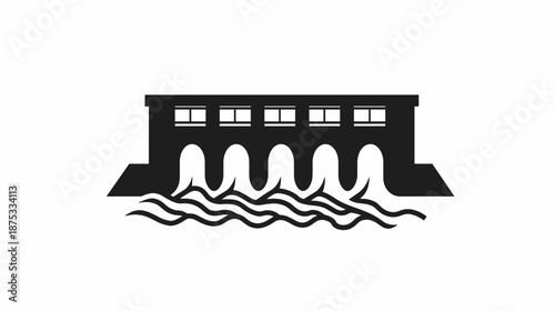 Simple black and white dam illustration.