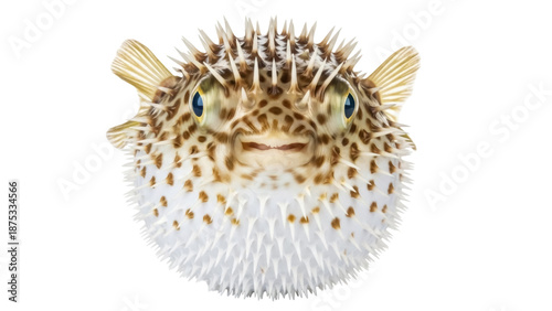 Spiky pufferfish PNG isolated on transparent background, blowfish with spines and spotted pattern, marine wildlife