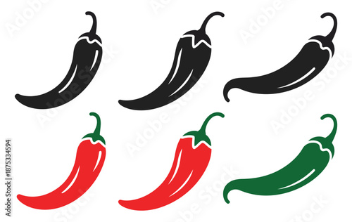 Hot Chili Pepper Vector Icon Set, Including Spicy Food Symbols, Culinary Ingredient Illustrations, Cooking and Restaurant Design Elements, Web, Mobile Apps, UI, and Digital Media Projects