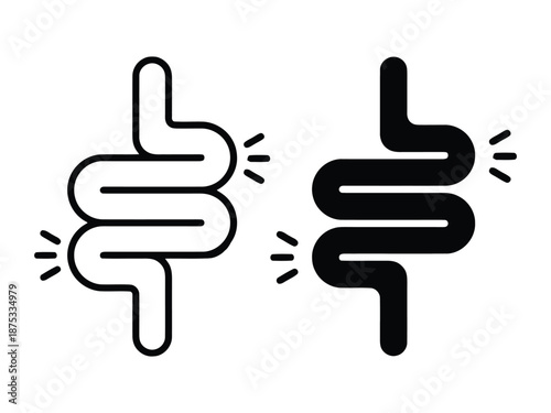 Large intestine icon thin line outline and silhouette set or collection
