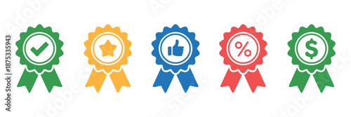 Award Badge vector illustration including percent and money icons for business success