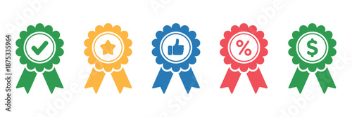 Award Badge with ribbon icons featuring star and check mark symbols for achievement