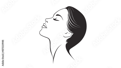 Woman with Eyes Closed Simple Line Drawing.