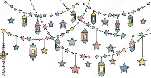 Decorative String of Colorful Stars and Lanterns for Festive Celebrations