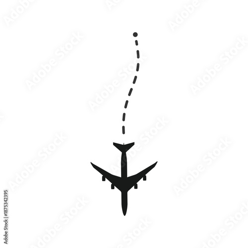 Airplane line path vector icon. Air plane flight route with start point and dash line trace