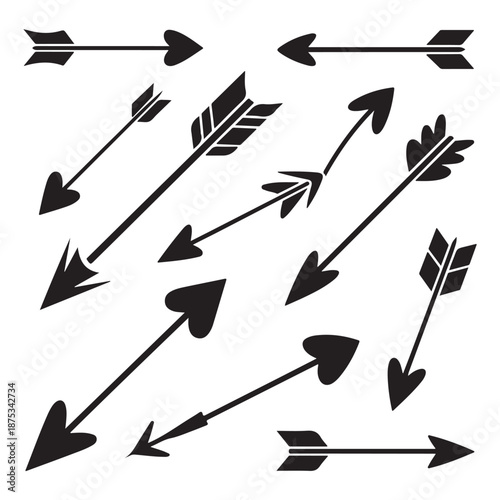 Cupid’s Arrow Silhouette Set | Love & Valentine’s Day Vector Icons