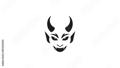 Stylized Devil Face with Horns and Fangs Illustration.