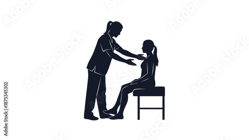 Medical Professional Examining Patient Silhouette on White Background.