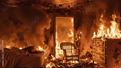Bedroom engulfed in flames