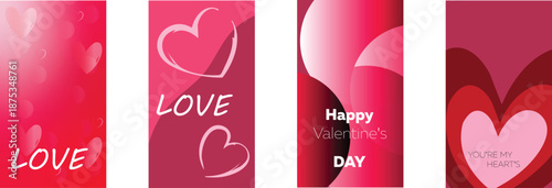 Happy Valentine's day love cover vector set. Red and pink romantic symbol with hearts. Love illustration for greeting card