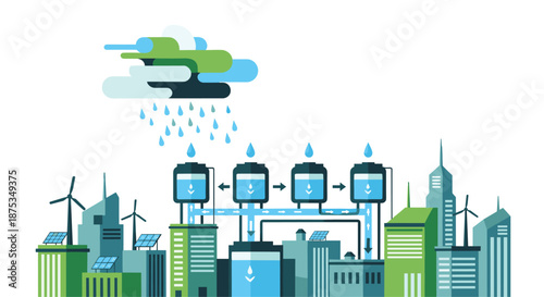 Rainwater harvesting system in a modern city 1, Generative AI.