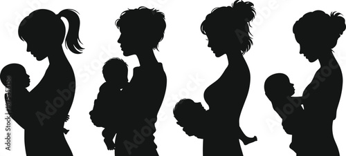 Silhouette, adult, infant, parent, child, profile, black, minimalist, bond, care, love, support, nurture, family, emotion, connection, embrace, posture, design, icon