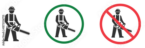 Worker Silhouette within Three Symbols – Checkmark, Circle, and Prohibition Sign, Vector Illustration Representing Safety Guidelines, Workplace Rules, Compliance, Industrial Safety