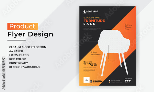 Modern Product Promotion Flyer Template for Furniture Sale, Stylish Retail Advertising Poster with Photo Placeholder and Price Tag Design