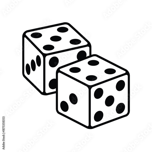 Two standard six sided dice with black dots on white background