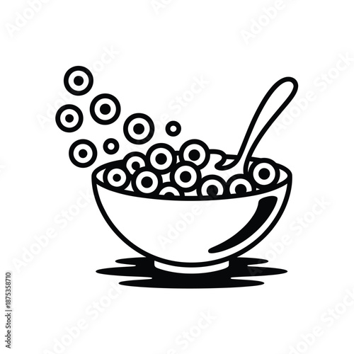 a bowl of cereal with a spoon and bubbles rising