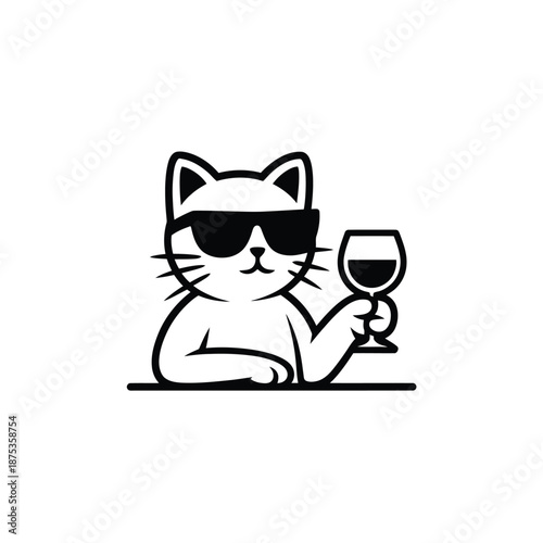 a cartoon cat wearing sunglasses and holding a wine glass