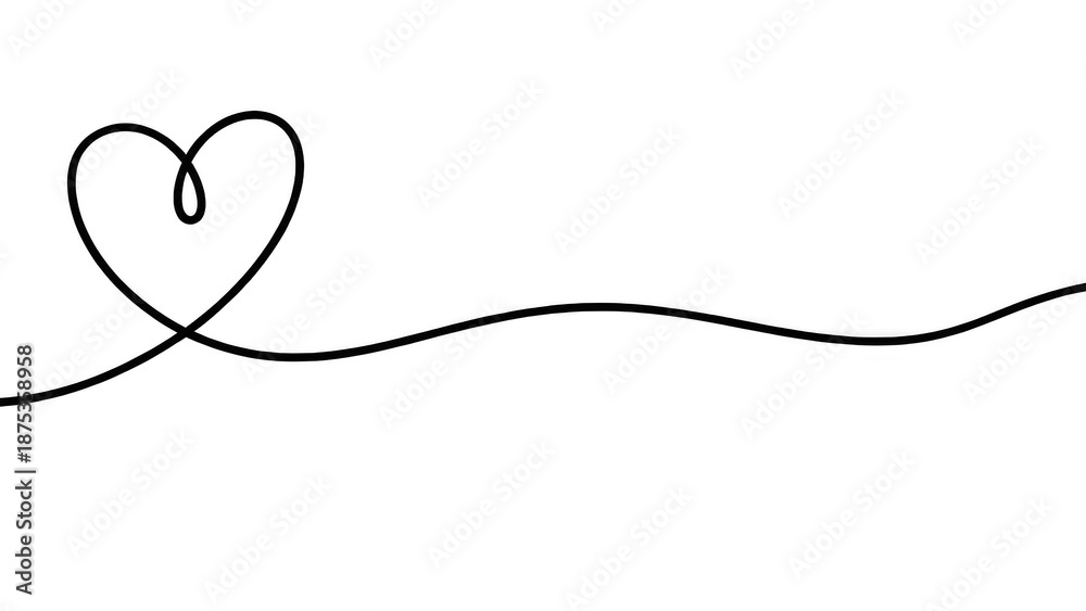 Fototapeta premium Minimalistic heart shape formed by a continuous black wire isolated on white a transparent background