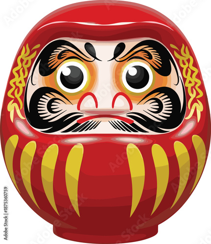 Japanese Daruma doll vector illustration, traditional red tumbling doll for good luck and perseverance, Zen Buddhist monk symbol for goal setting, success.