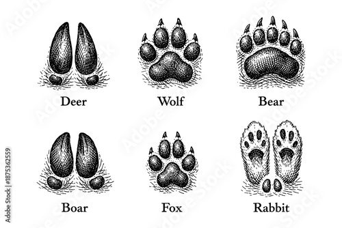 Animal footprint collection: detailed vintage wildlife tracks
