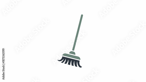 Illustration of a simple gray broom on a white background.