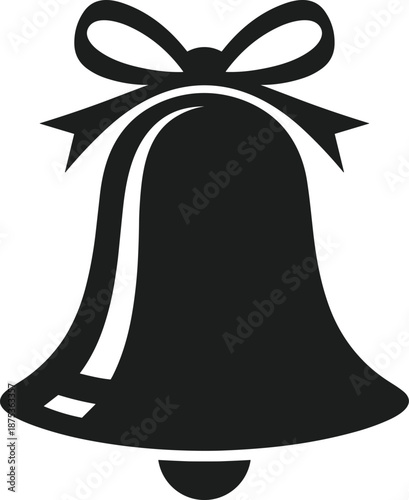 Black Easter bell with bow vector silhouette on white background