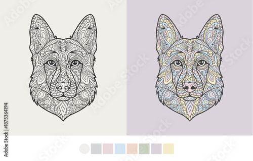Intricate Zentangle German Shepherd Dog Vector