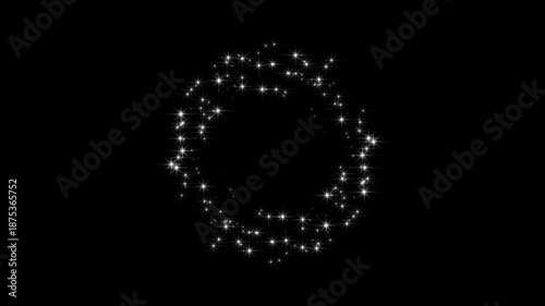 Glittering star line and circle sparkle on black background. luxury white glitter sparkles star trail, magic dust, pixie dust path, 2D twinkle magic dust animation, Christmas stars isolated. 4k video