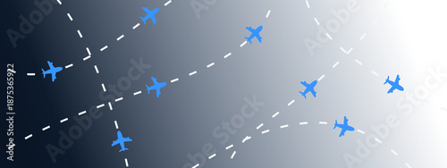 Airplane flight path background. Air travel background design with flight path pattern. Modern airplane travel pattern vector illustration. Flight route vector illustration. Airplane on dashed line