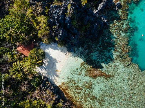 Wallpaper Mural aerial view of El Nido, Philippines, featuring emerald lagoons, limestone karst islands, and vibrant tropical waters Torontodigital.ca