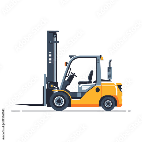 Modern yellow forklift truck isolated on white background, industrial vehicle illustration