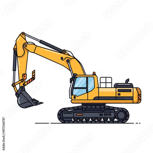 Yellow Excavator Machine, Construction Vehicle, Heavy Equipment, Industrial Machinery