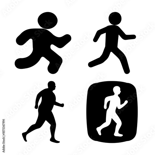 A diverse collection of running and walking person icons for various designs