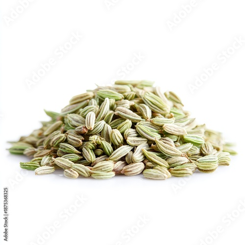 Pile Of Green Fennel Seeds On White Background