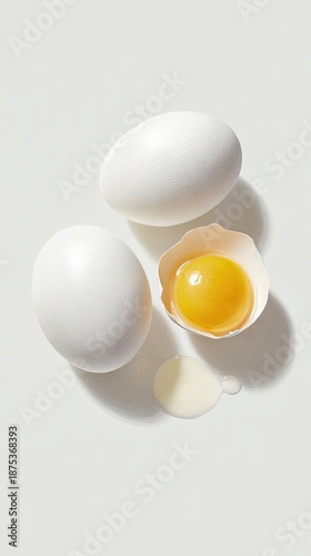 Two Whole Eggs And A Broken Egg With Yolk
