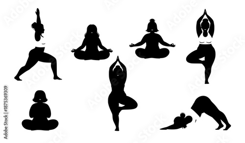 Confident Plus Size Women Yoga Wellness Cartoon Vector Illustration